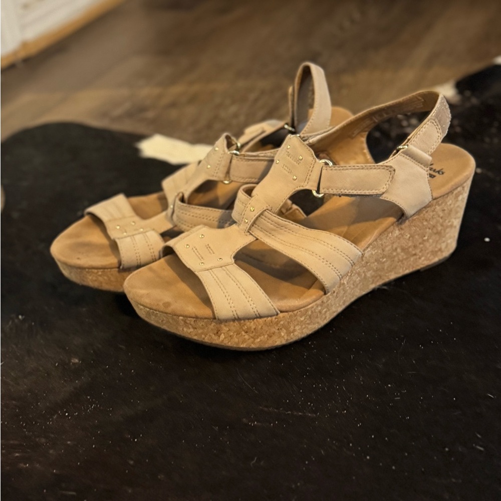 Clarks Beige Wedge Sandals